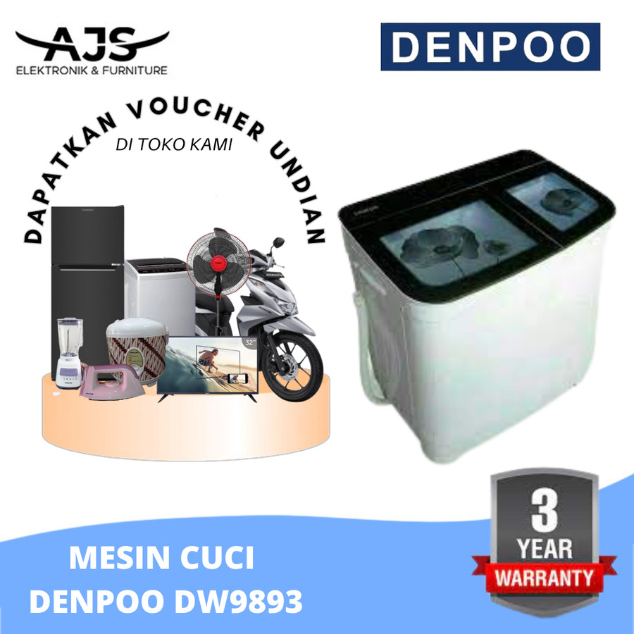 MESIN CUCI DENPOO 2 TABUNG 9KG DW 9893 GARANSI RESMI