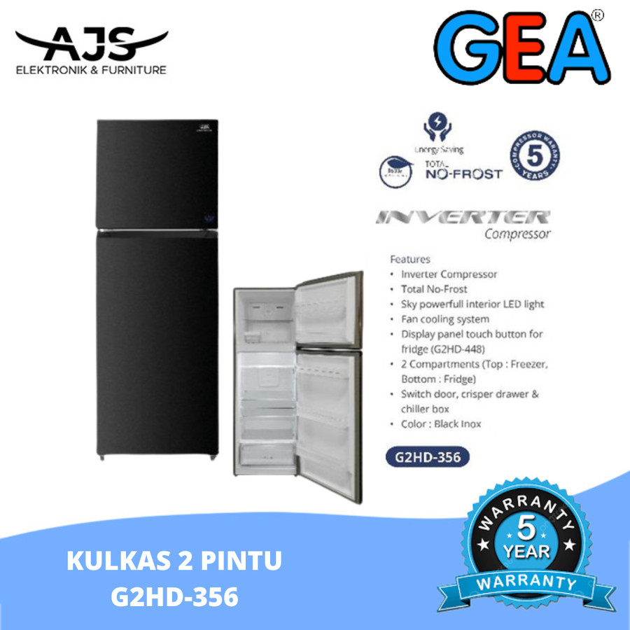 Kulkas GEA 2 Pintu G2HD 356 / G2HD356 BLACK INOX No Frost