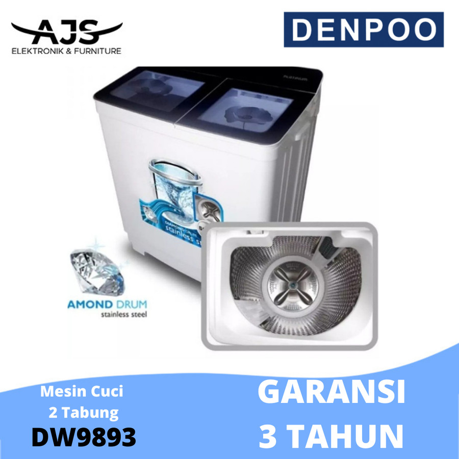 MESIN CUCI DENPOO 2 TABUNG 9KG DW 9893 GARANSI RESMI