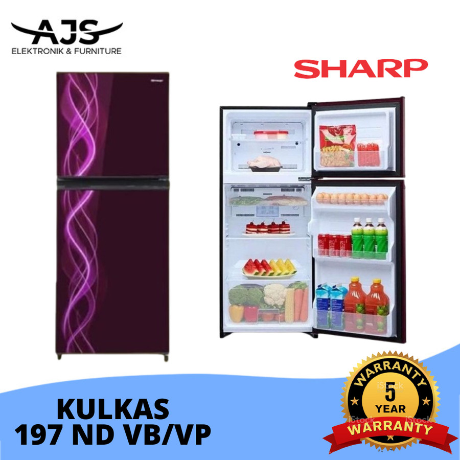 (LUAR KOTA) KULKAS SHARP 2 PINTU SJ-197ND-VP KAPASITAS 172 L