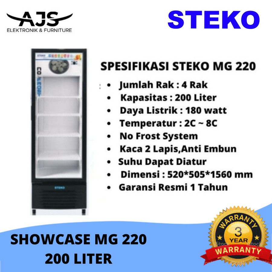 SHOWCASE STEKO MG 220 / MG220 4 RAK DISPLAY COOLER KULKAS NO FROST