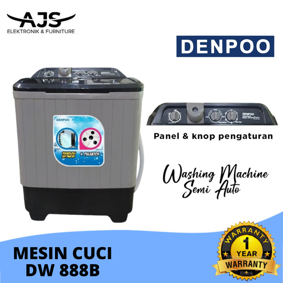 MESIN CUCI DENPO DW-888 SEMI AUTO 4 PULSATOR 2 TABUNG