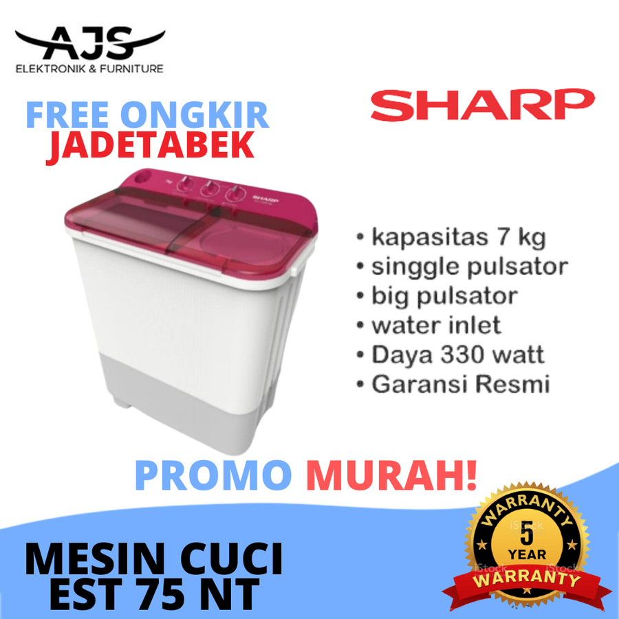 MESIN CUCI SHARP 2 TABUNG EST 75NT 7KG GARANSI RESMI TERMURAH