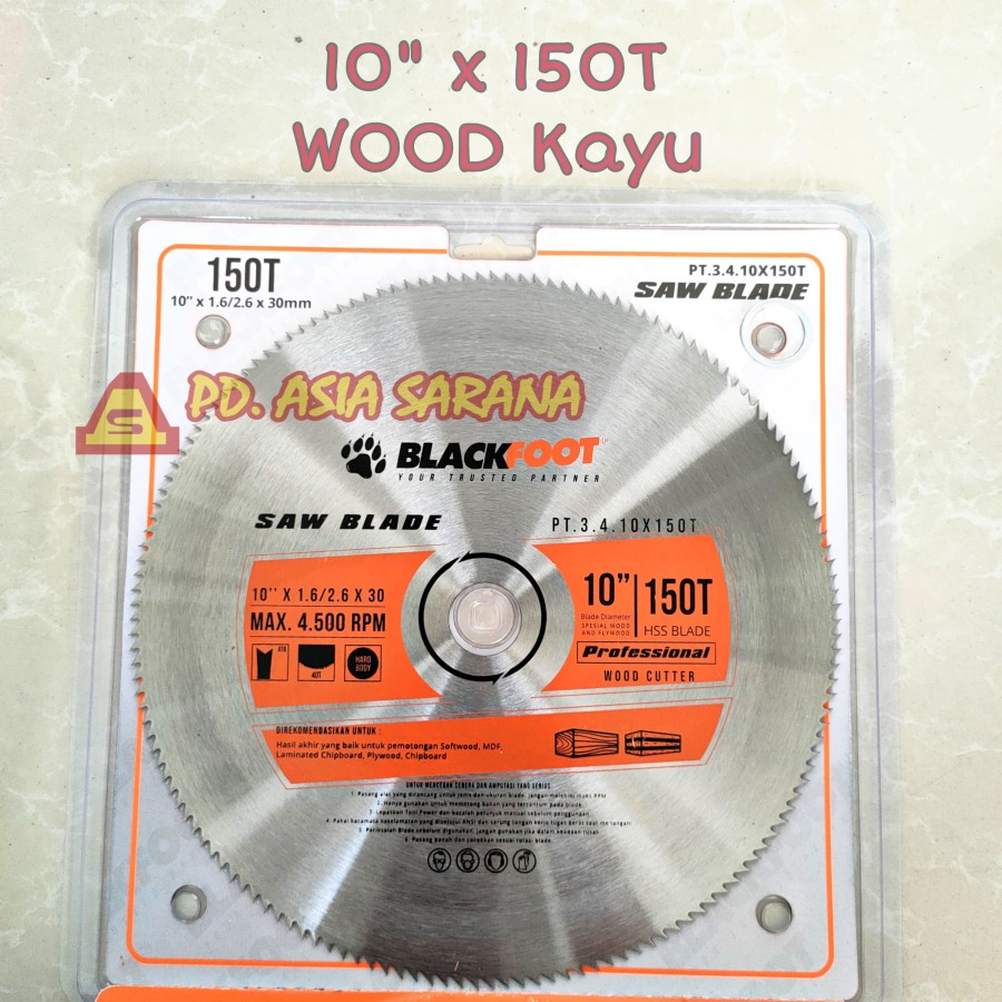 Circular Saw 10" x 150T Wood Blade BLACKFOOT Mata Potong Gergaji Kayu