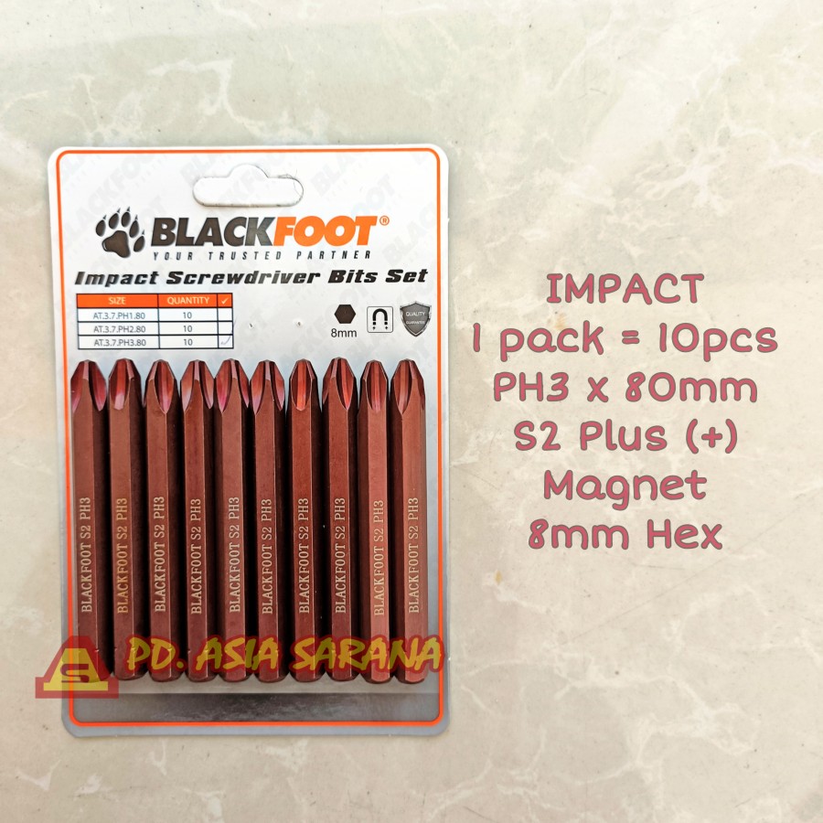 [PACK] Mata Obeng Ketok PH3 x 80mm BLACKFOOT Impact Driver Bit Plus S2