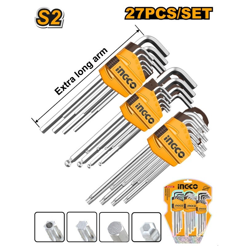 Long Hex Torx Key 27pcs Set INGCO HHKSET0271 Kunci L Bintang Lubang Ballpoint