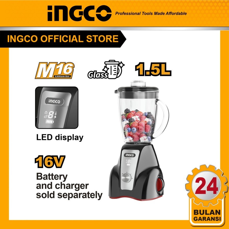 Cordless Blender 16V Stand 1.5L Liter Stainless INGCO CJB050K Digital Mesin Baterai M16