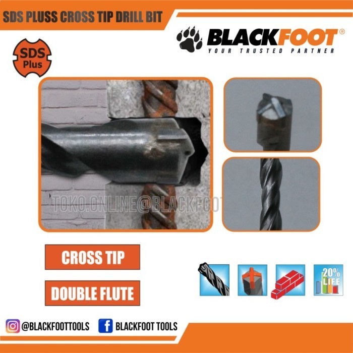 [22mm] Mata Bor Beton SDS Plus BLACKFOOT Hammer Drill Bits Tembok 