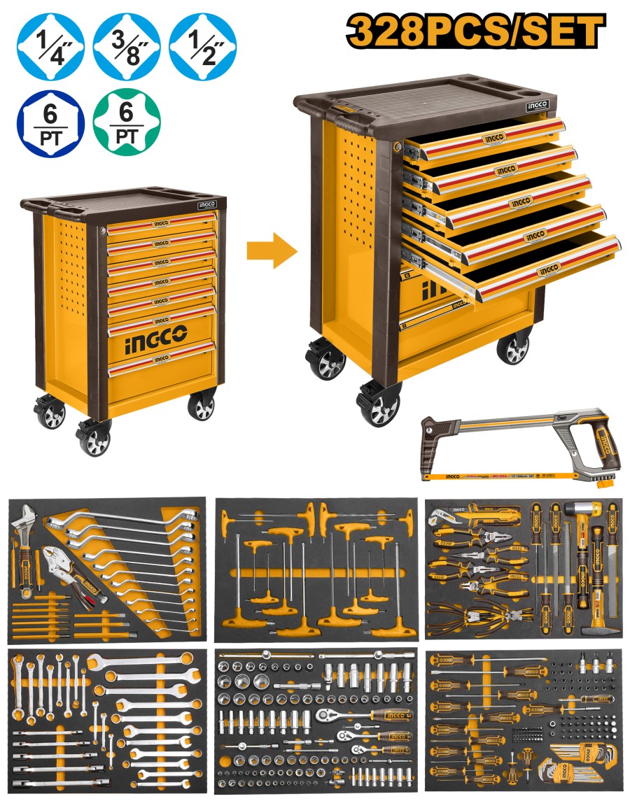 Mechanical Tool Kit Chest Set 328pcs INGCO HTCS273281 Drawer Perkakas Bengkel