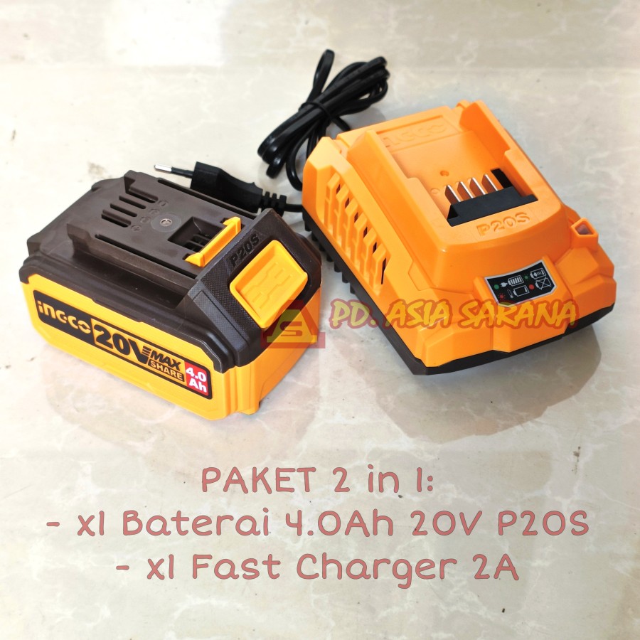 PAKET Baterai 4Ah FBLI2002 Fast Charger FCLI2001 2A INGCO 4AH Battery P20S
