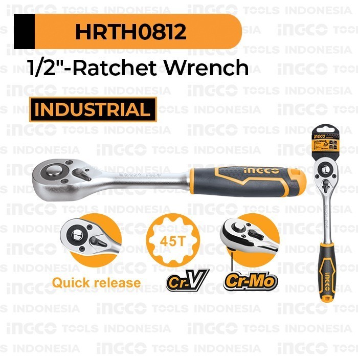 Ratchet Socket Wrench 1/2" INGCO HRTH0812 Gagang Kunci Handle Sok Inch