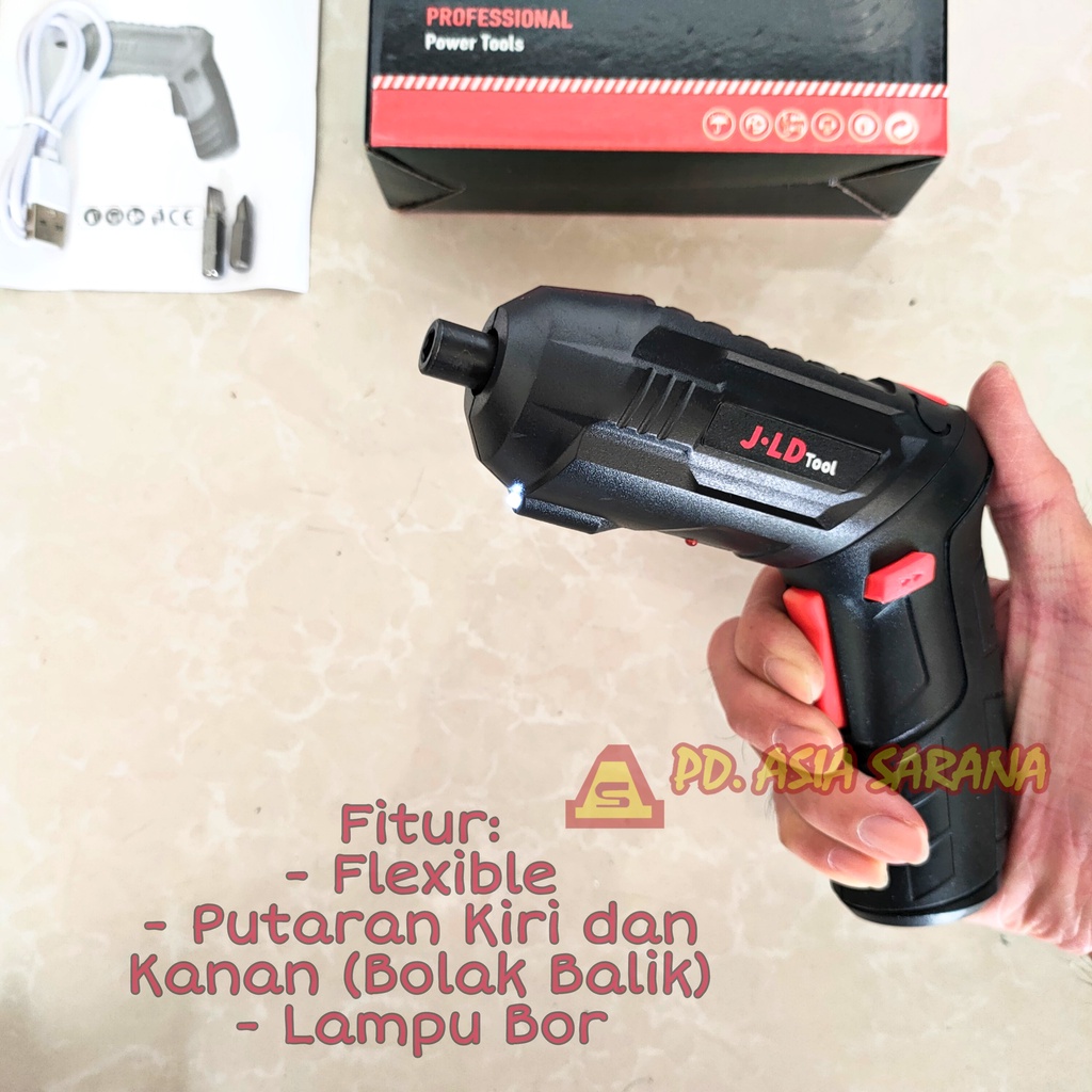 Mesin Bor Cordless Mini 4.2v JLD Flexible Obeng Screwdriver Baterai
