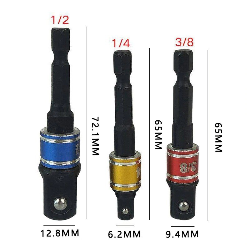 Impact Socket Adaptor (1/4-3/8-1/2" Inch) Set Bor Converter Kunci BD00