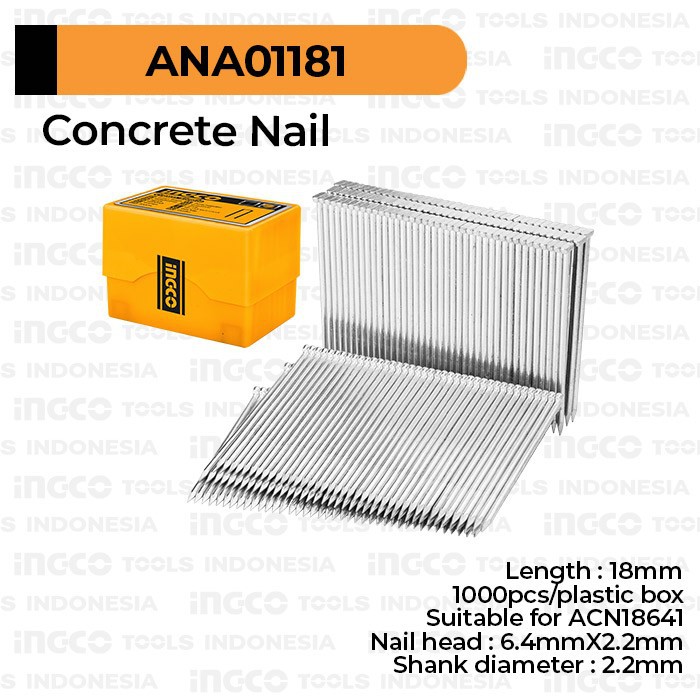 Concrete Nail 18mm Refill INGCO ANA01181 Isi Paku Tembak Beton Tembok
