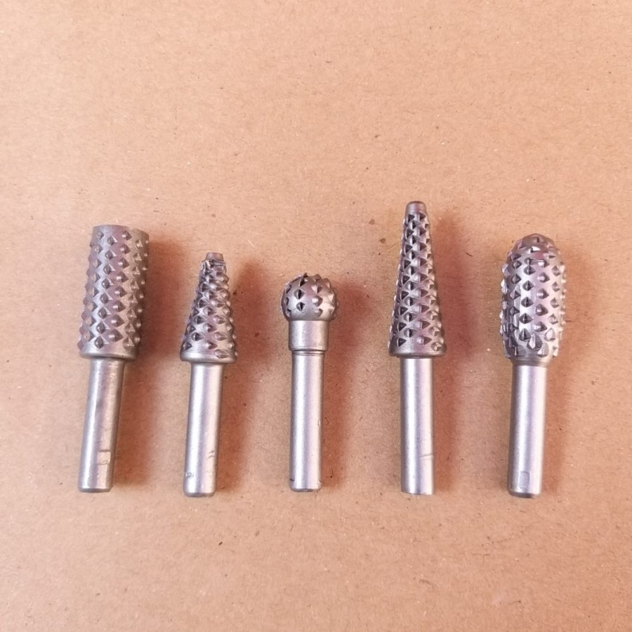 Rotary Rasp Wood Kikir 5pcs Set 1/4" Mata Bor Ukir Kayu Besi Drill 254