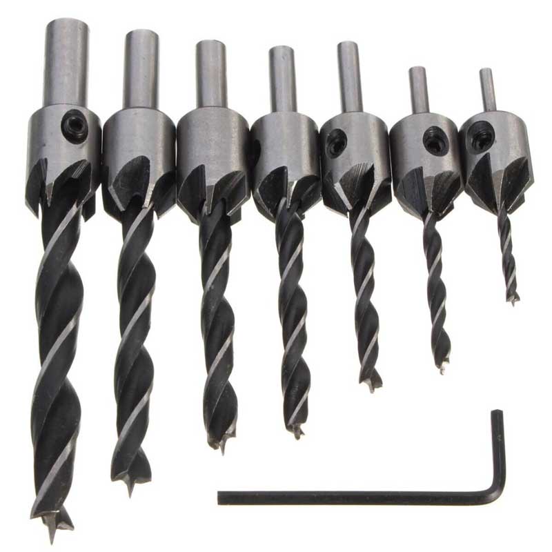 Mata Bor Kayu Skrup Baut 3-10mm Countersink 7pcs Set Drill Bit Chamfer