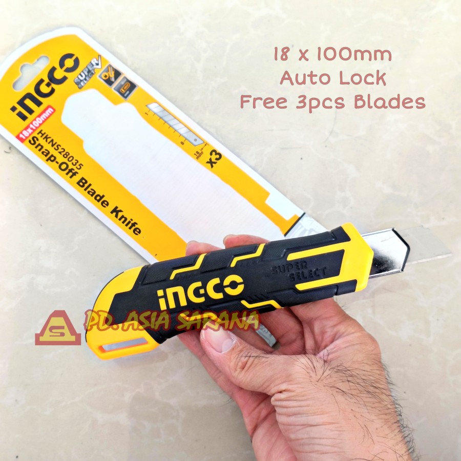 Cutter Besar 18mm INGCO HKNS28035 Auto Lock Snap Off Blade Retract SK5
