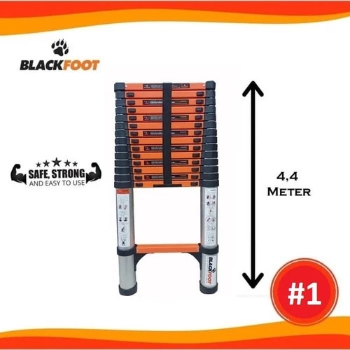 Telescopic Ladder 4.4 Meter Single BLACKFOOT Step Tangga Alumunium 440