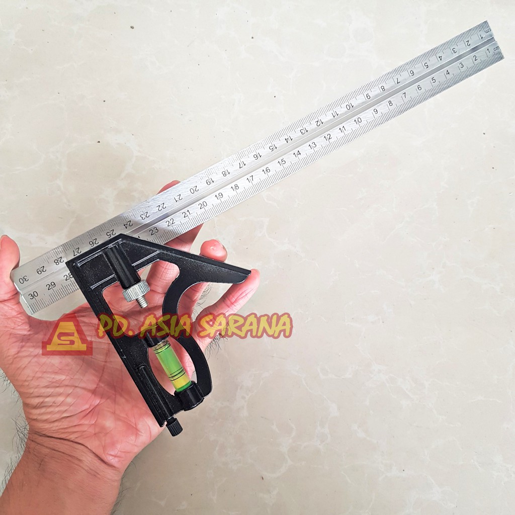 Siku Tukang + Waterpass 30 Cm / Penggaris Siku kombinasi 12 Inch