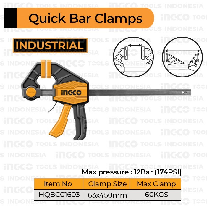 Klem F Bar Clamp 18" Inch Quick Release INGCO HQBC01603 Catok Kayu