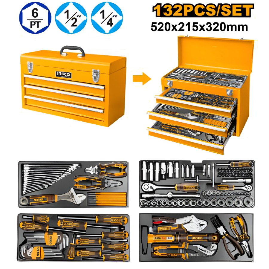 Mechanical Tool Kit Set 132pcs Chest INGCO HTCS221321 Toolkit Perkakas Kunci Socket