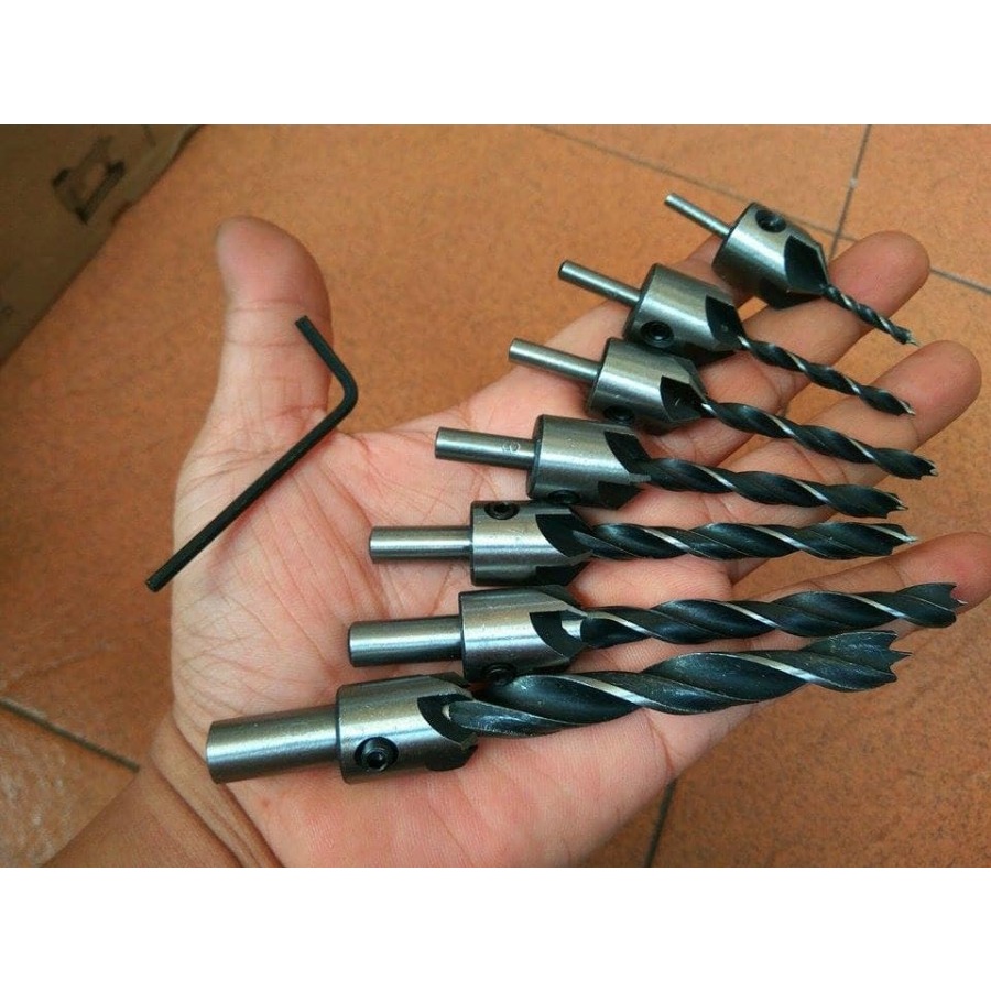 Mata Bor Kayu Skrup Baut 3-10mm Countersink 7pcs Set Drill Bit Chamfer