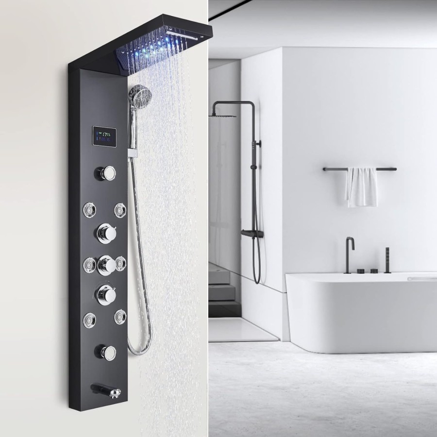 Shower Mandi Wall Panel LED Digital Temperature Screen Mounted Rainfall 8009