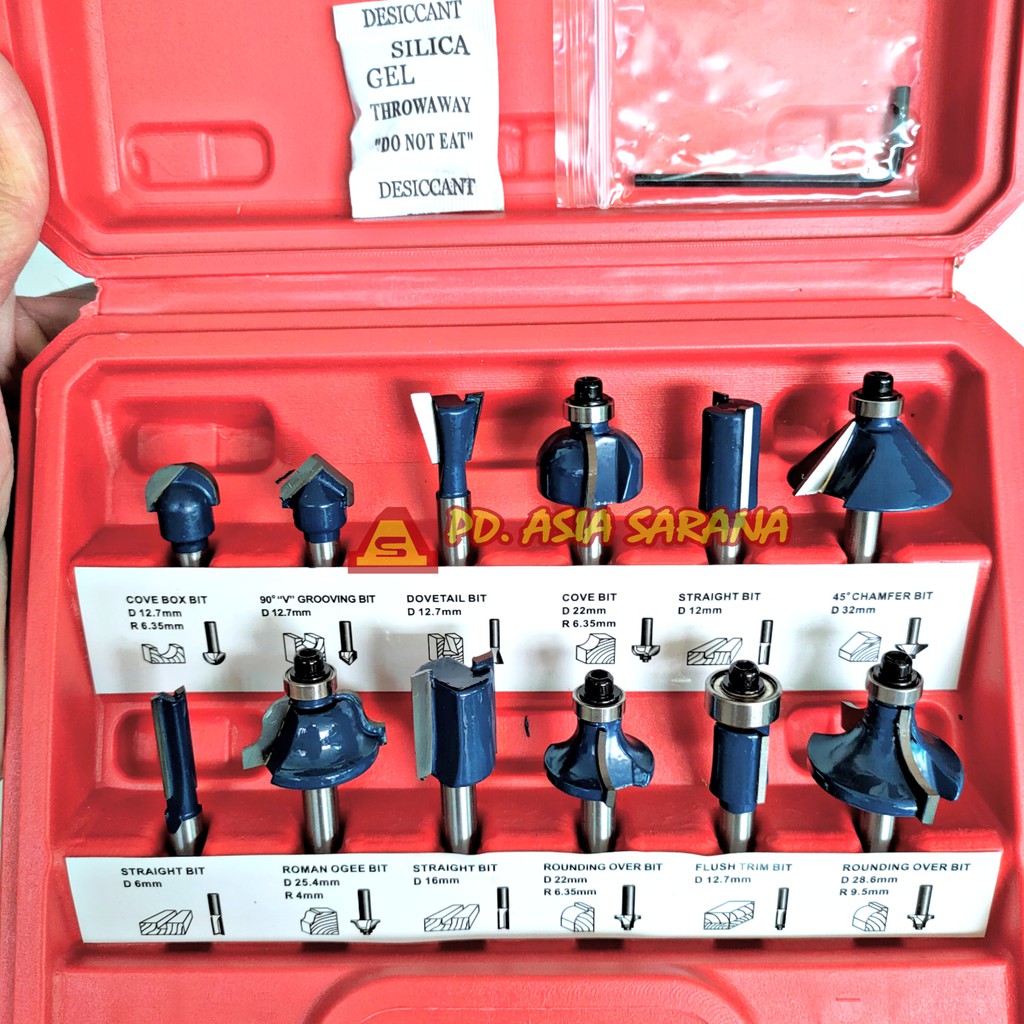 Mata Router Bit Trimmer Kayu Set 12 Pcs JLD Mata Profil Beading 6.35mm