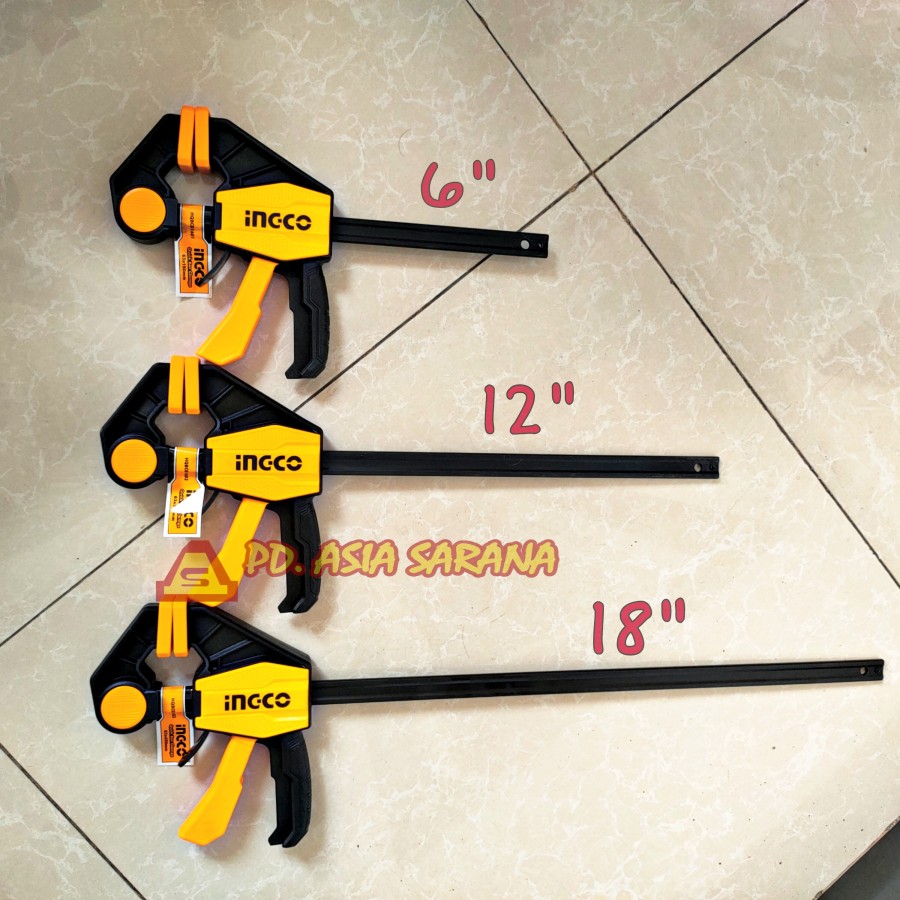 Klem F Bar Clamp 18" Inch Quick Release INGCO HQBC01603 Catok Kayu