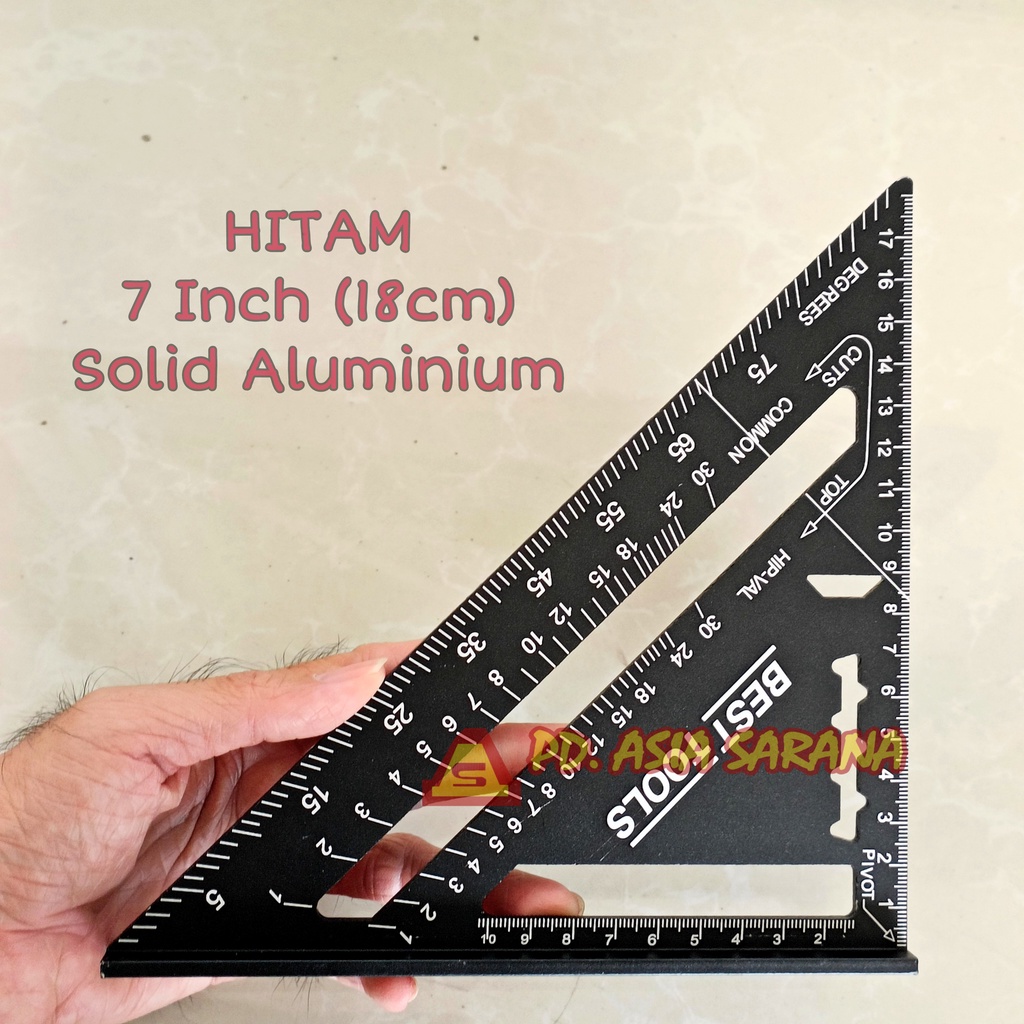 [HITAM] Siku Rafter Speed Square 18cm Segitiga Penggaris 7" Inch A10D