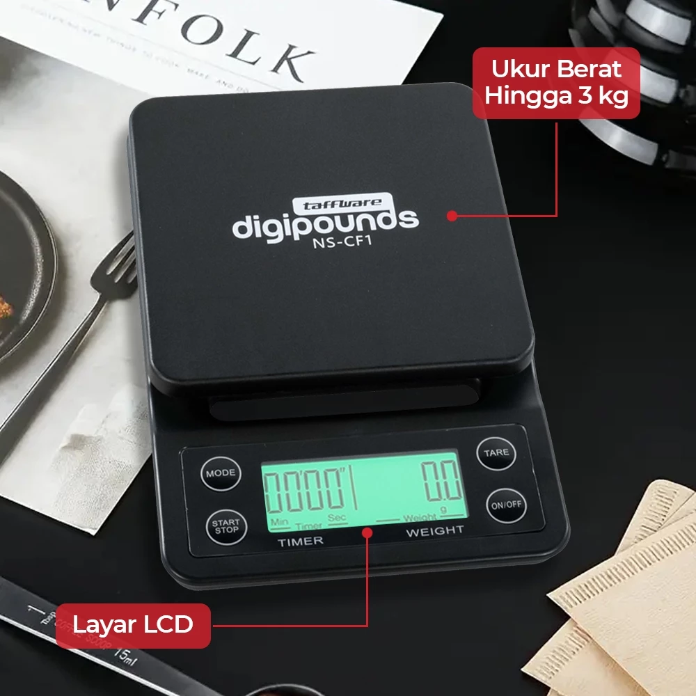 Timbangan Dapur 3kg 0.1g Timer Digital Coffee Scale Kopi Kitchen NS-CF1