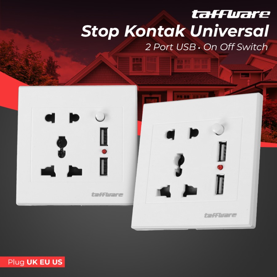 Stop Kontak UK EU US +2 USB Port Dinding Tembok Colokan Socket LC-19 