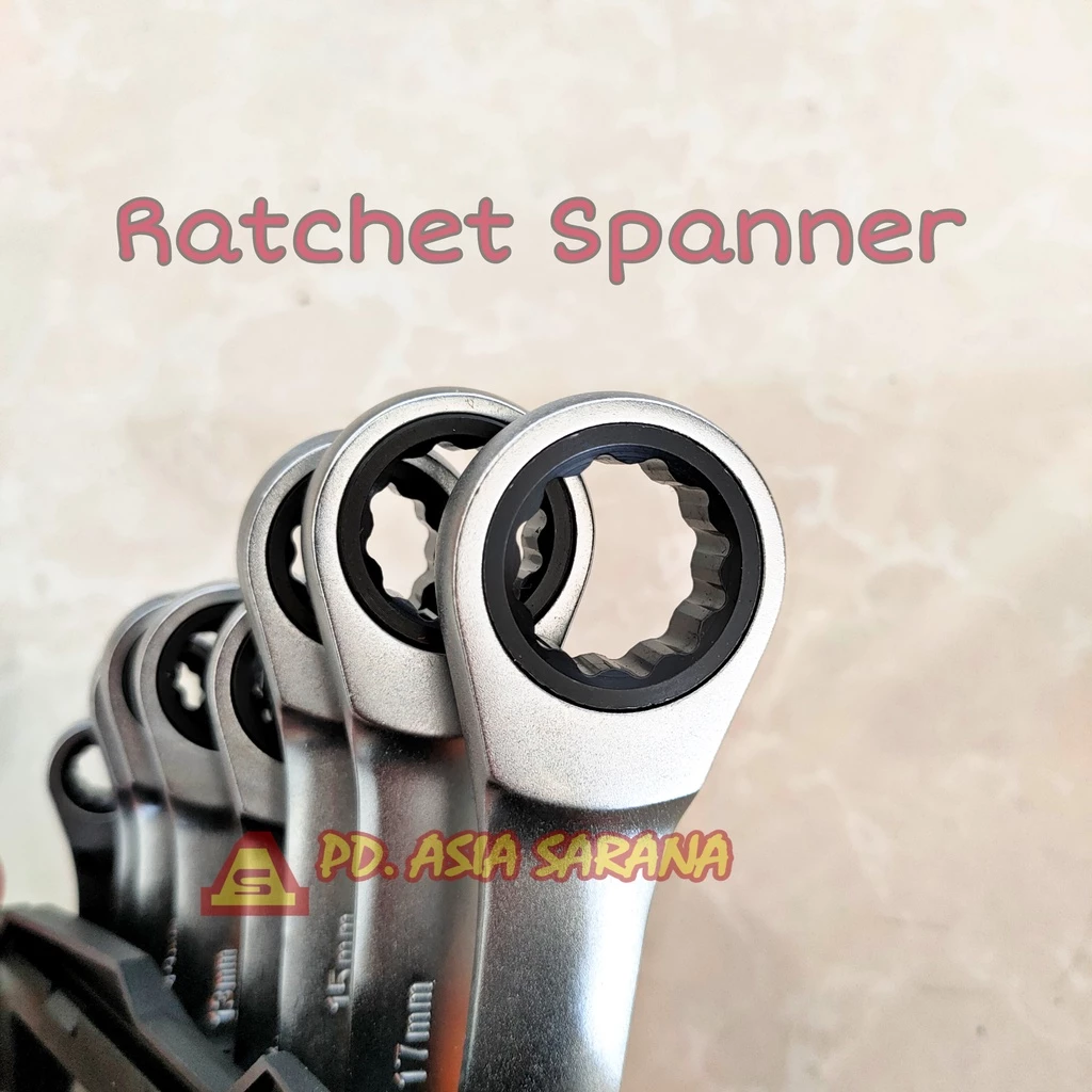 Kunci Ring Pas 8-19mm Ratchet Set 8pcs INGCO HKSPAR1082 Konci Spanner