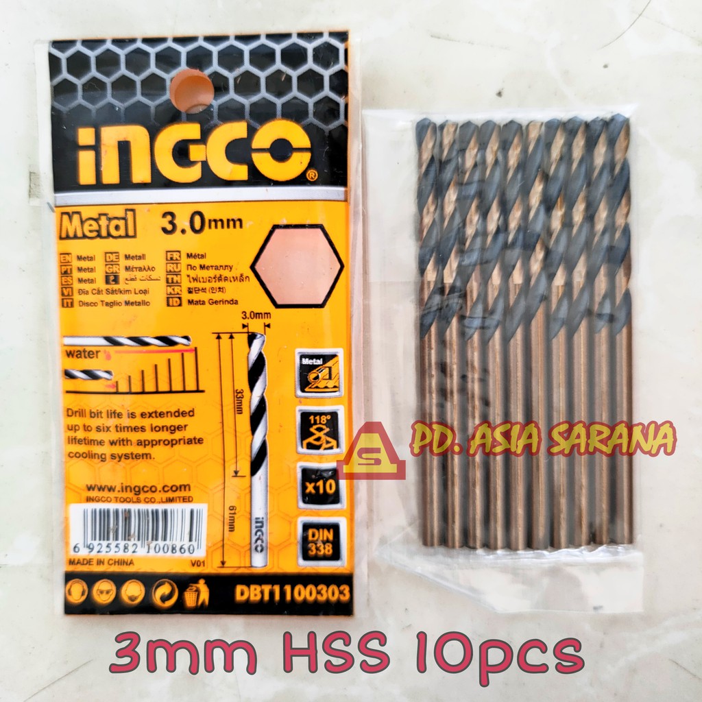 [PACK] HSS Mata Bor Besi 3mm INGCO DBT1100303 Metal Gold Drill Bits