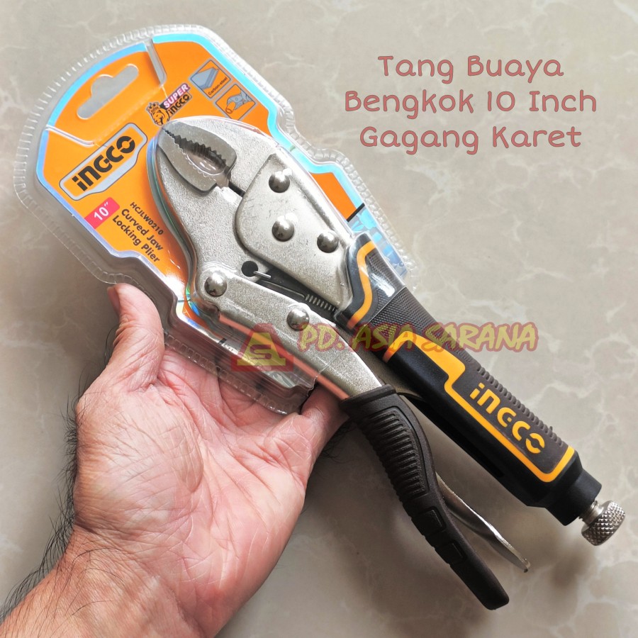 Tang Buaya 10" Inch Bengkok INGCO HCJLW0210 Jepit Locking Plier Curve