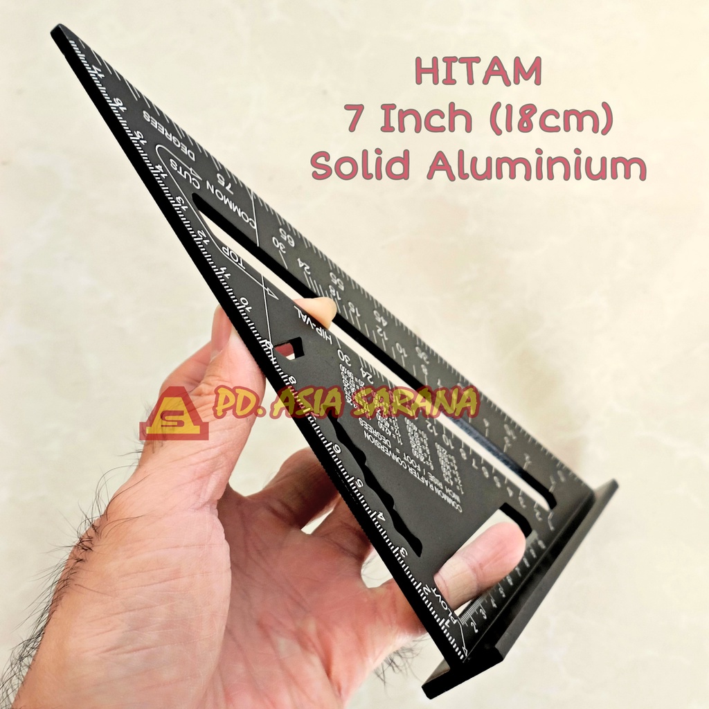 [HITAM] Siku Rafter Speed Square 18cm Segitiga Penggaris 7" Inch A10D