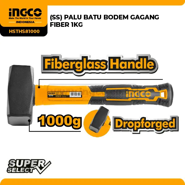 Palu Bodem 1000g Gagang Fiber INGCO HSTHS81000 Tembok Batu 1 Kg Hammer