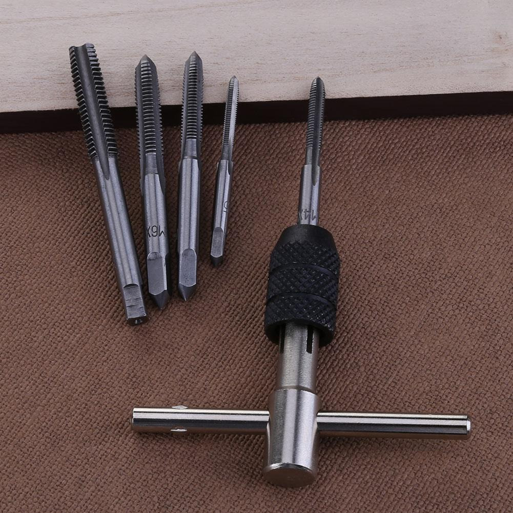 Hand Tap Metric 6pcs Set + Gagang Buka Baut Drat Senai Snai Ulir H21