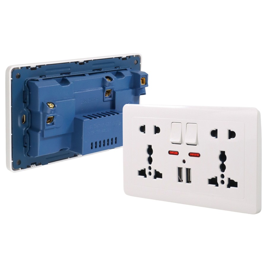 Dual Stop Kontak UK EU US +2 USB Port Switch Dinding Tembok Colokan LC-86