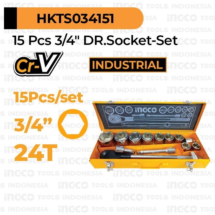 Kunci Socket 3/4" x 30-60mm Set 15pcs INGCO HKTS034151 Ratchet Sok