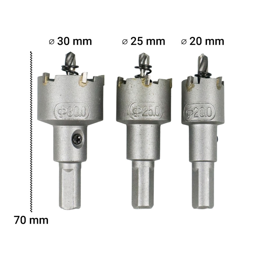 Hole Saw TCT Besi (20-25-30 mm) Set 3pcs Mata Bor Holesaw Pelubang EPC