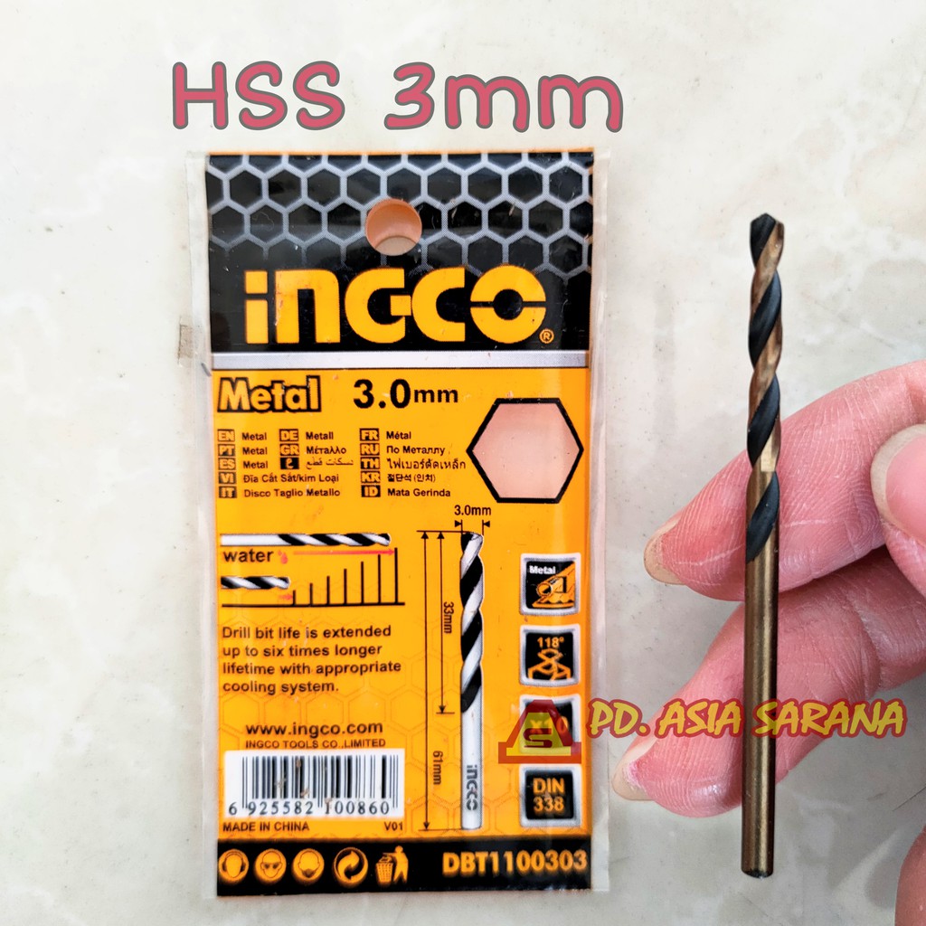 [PACK] HSS Mata Bor Besi 3mm INGCO DBT1100303 Metal Gold Drill Bits