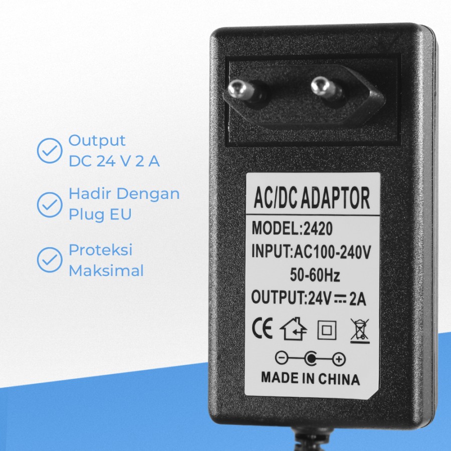 Power Adaptor 24v 2A LED Universal CCTV Kamera AC To DC Volt Supply 2420-EU