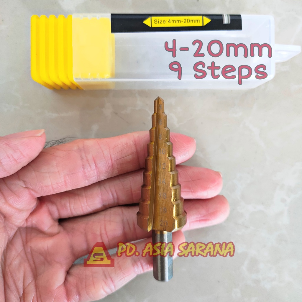 Mata Bor Pagoda 4-20mm JLD HSS 9 Multi Step Drill Bit Metal Titanium
