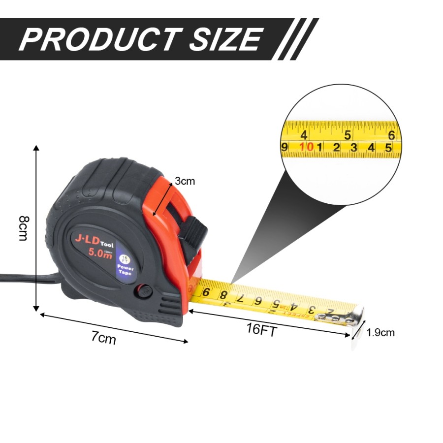 Meteran Tukang 5m Meter Lock Jaket JLD Steel Measuring Tape Bangunan 1324