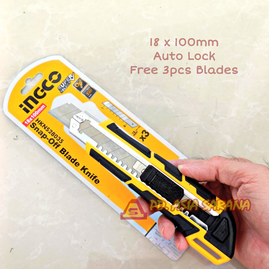 Cutter Besar 18mm INGCO HKNS28035 Auto Lock Snap Off Blade Retract SK5