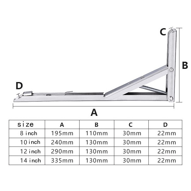 Bracket Engsel Siku 8" Inch 65kg Meja Lipat Folding Stainless JM004