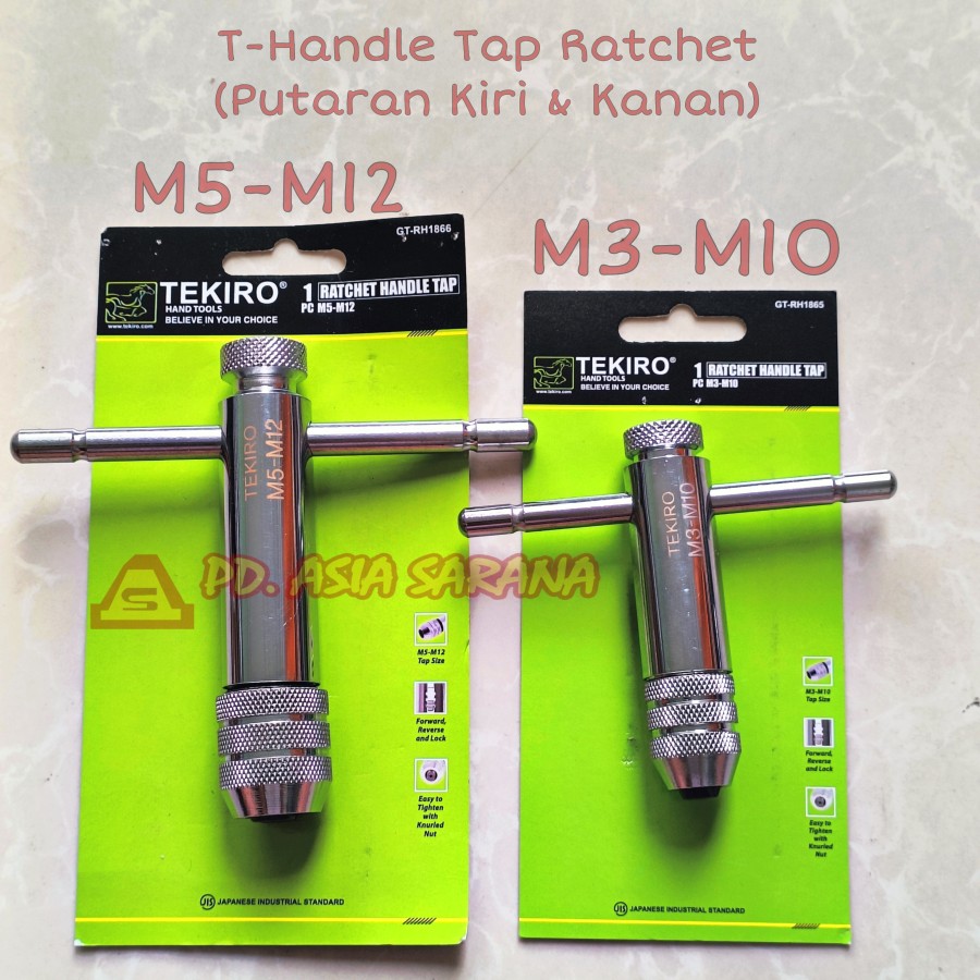 Gagang Tap Ratchet M3-M10 TEKIRO GT-RH1865 Handle Drat Ulir Metric Putar Manual