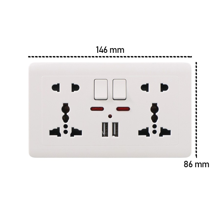 Dual Stop Kontak UK EU US +2 USB Port Switch Dinding Tembok Colokan LC-86