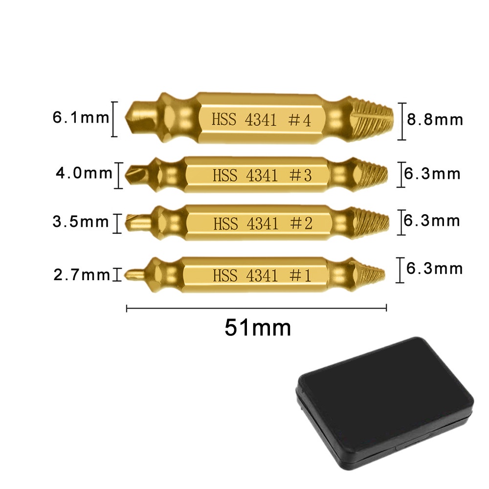 Mata Bor Perbaiki Baut 4pcs Set GOLD Skrup Rusak Screw Extractor TL105
